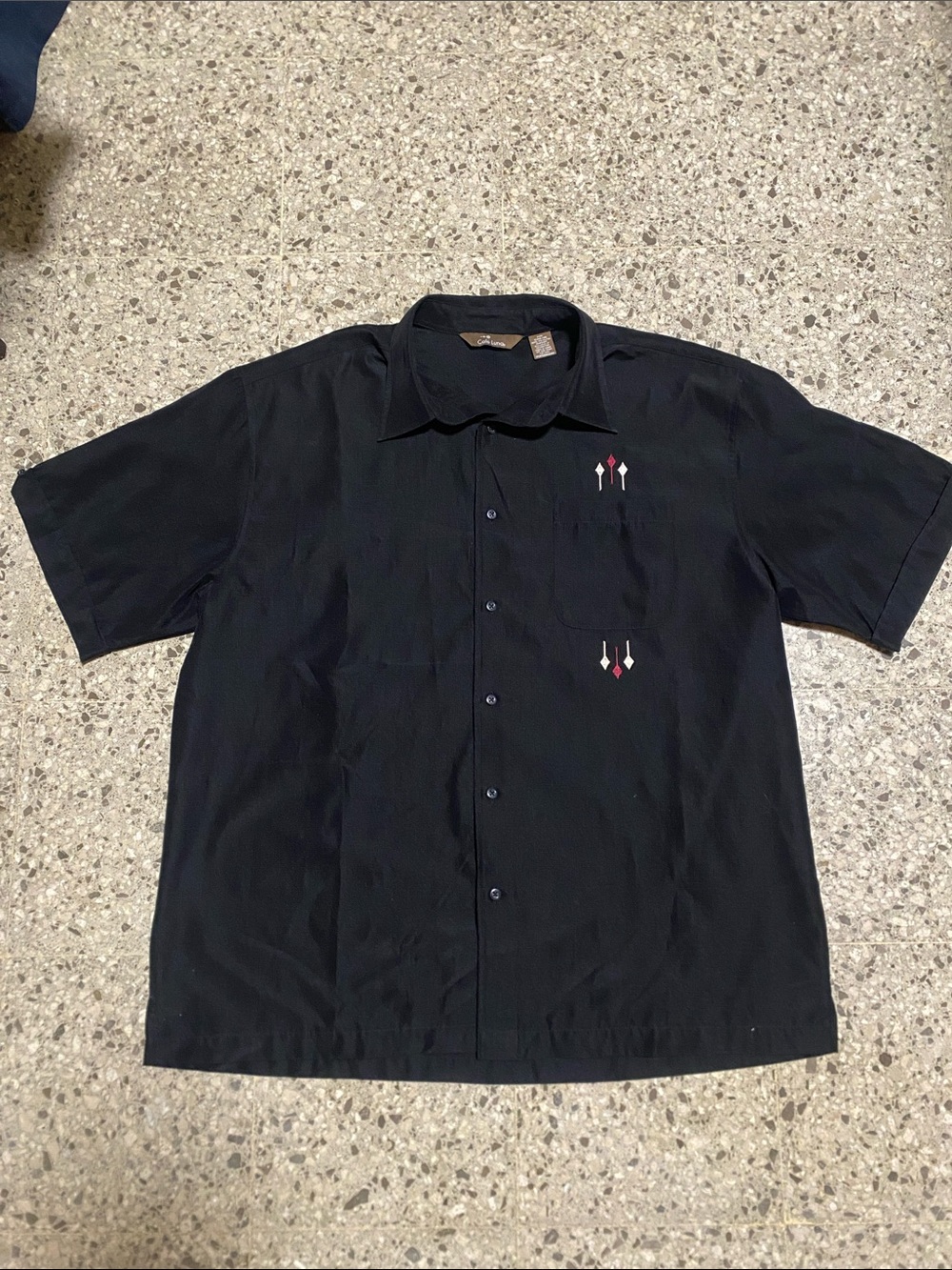 Café Luna Men Black Short-Sleeve Button-Up Shirt with Accent Embroidery Size XL